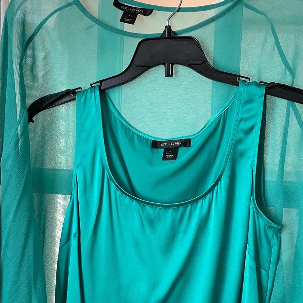 St. John Teal Sheer Chiffon Cape and Silk Camisole (2pc) - Picture 12 of 12